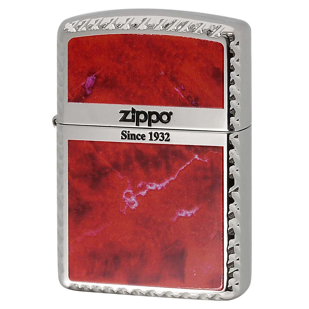 Zippo Lighter Armor Marble Style Red Cross Corner Cut Used