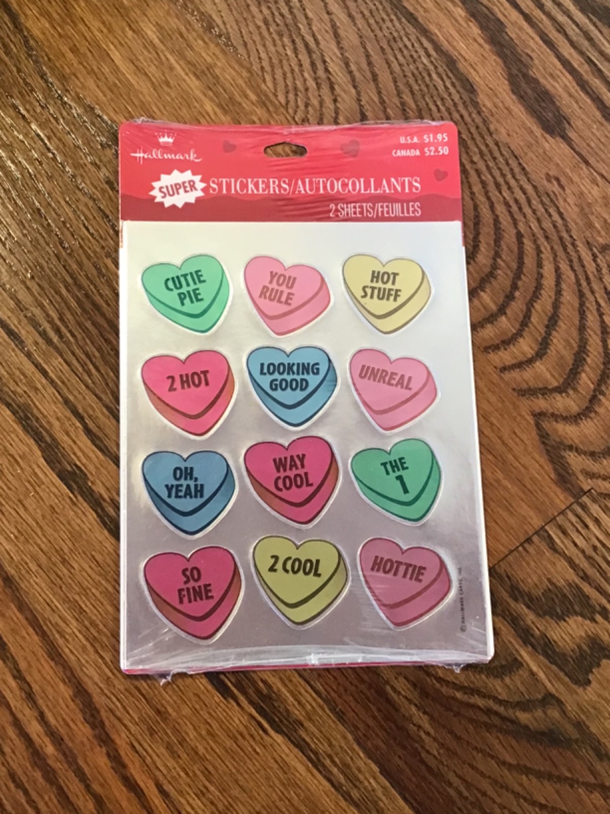 Vintage Sealed Hallmark Valentine Conversation Heart Stickers Foil