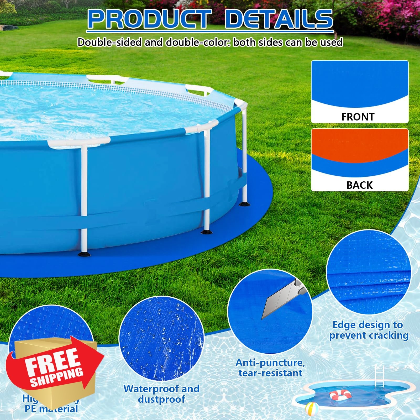RGJ 12Ft Pool Liner Pad Round Above Ground Pool Mat Floor Cloth Puncture Prot...