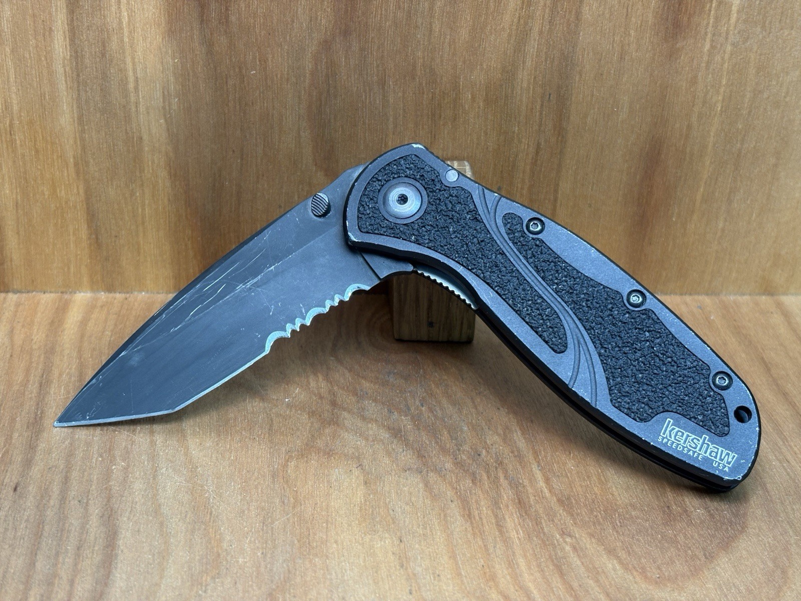 KERSHAW BLUR Black 1670TBLKST Tanto Speedsafe Combo Blade USA EXCELLENT!
