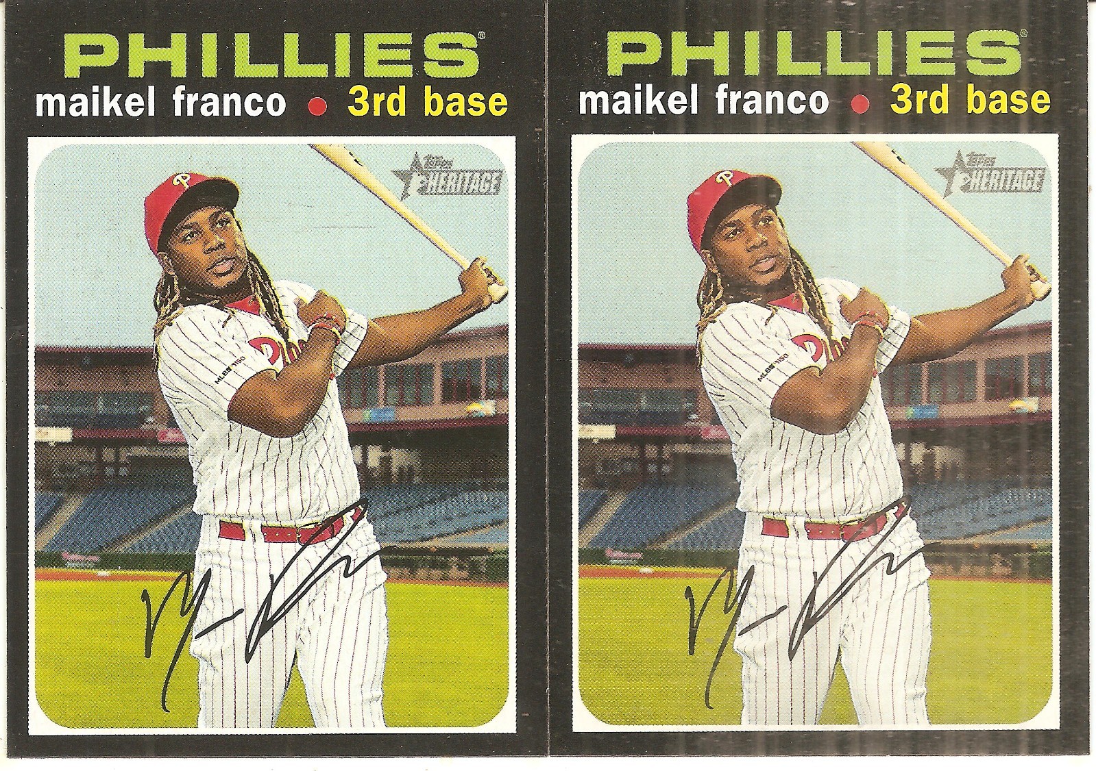 2 CARD 2020 TOPPS HERITAGE MAIKEL FRANCO BASEBALL CARD LOT