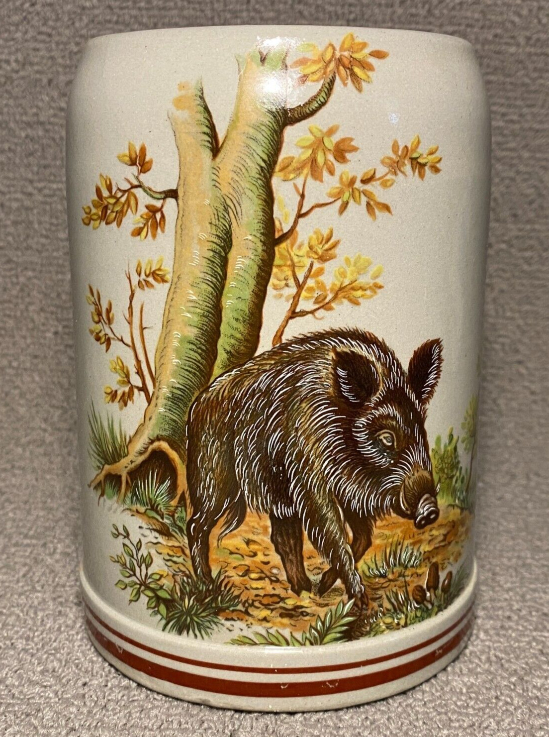 Vintage Wild Boar Nature Forest German Beer Stein Mug Tankard 0.5L Stoneware