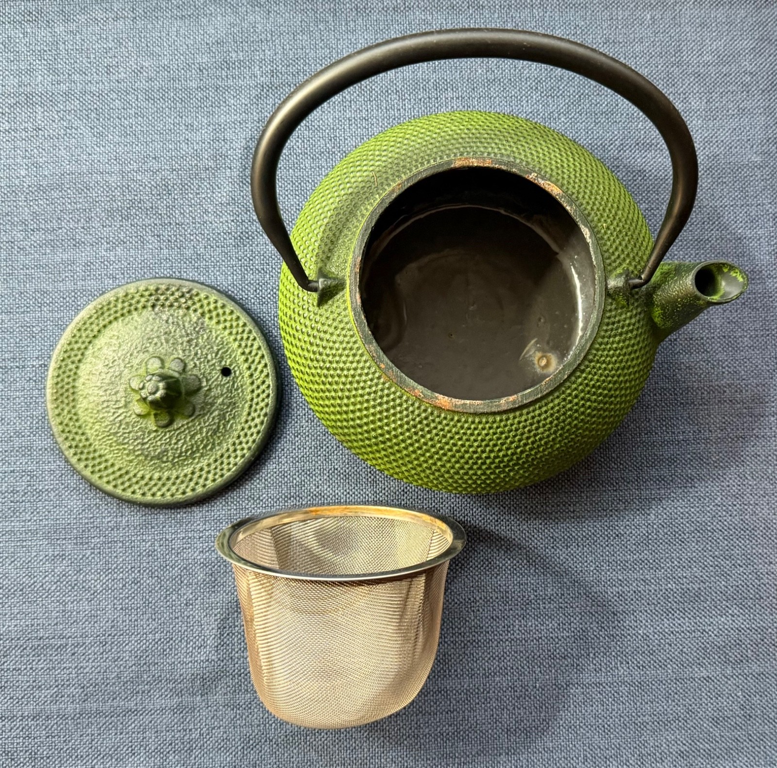 Green Hobnail Cast Iron Teapot - Japanese Style Tetsubin Tea Kettle