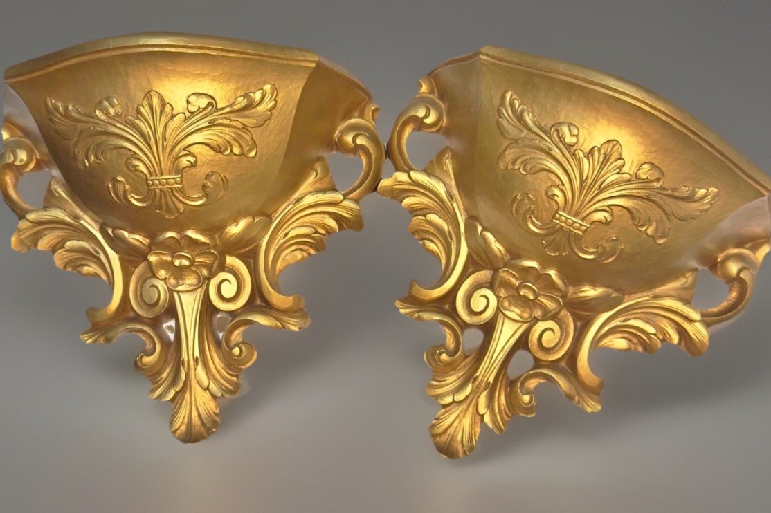 Homco Gold Wall Planter French Regency 2pc Set Vintage 1970s Mid Century