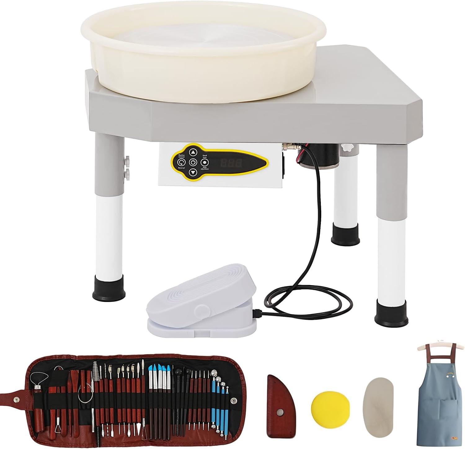 14" 450W Electric Pottery Wheel with LCD Panel Adjustable Speed Foot Pedal,Detac