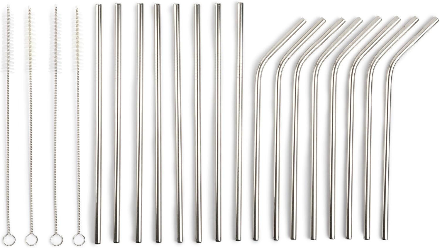 20 Piece Assorted Stainless Steel Straw and Cleaner Set - Comes with 8 Bent Stra