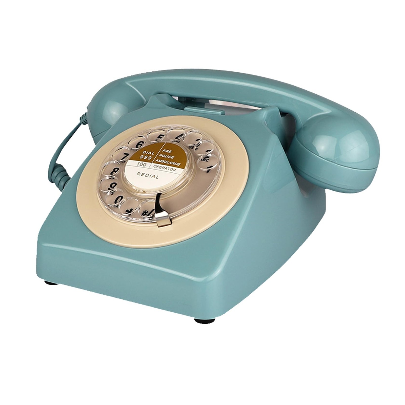 Blue Retro Rotary Dial Landline Phone - 1960s Vintage Style Corded Home Decor