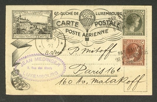 LUXEMBOURG PAR BALLOON 1897 TO FRANCE