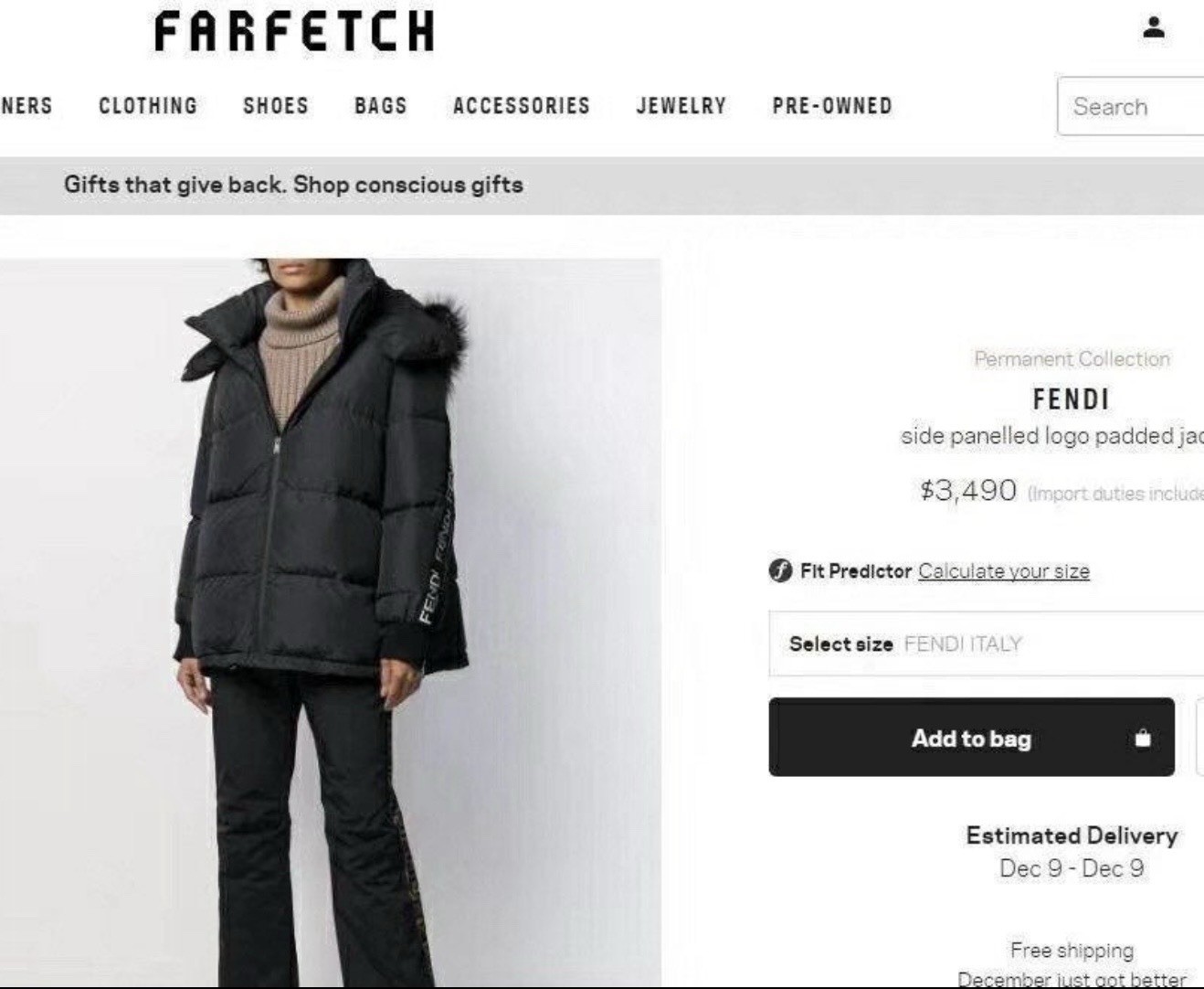 Fendi Side Paneled Logo Down Jacket 38