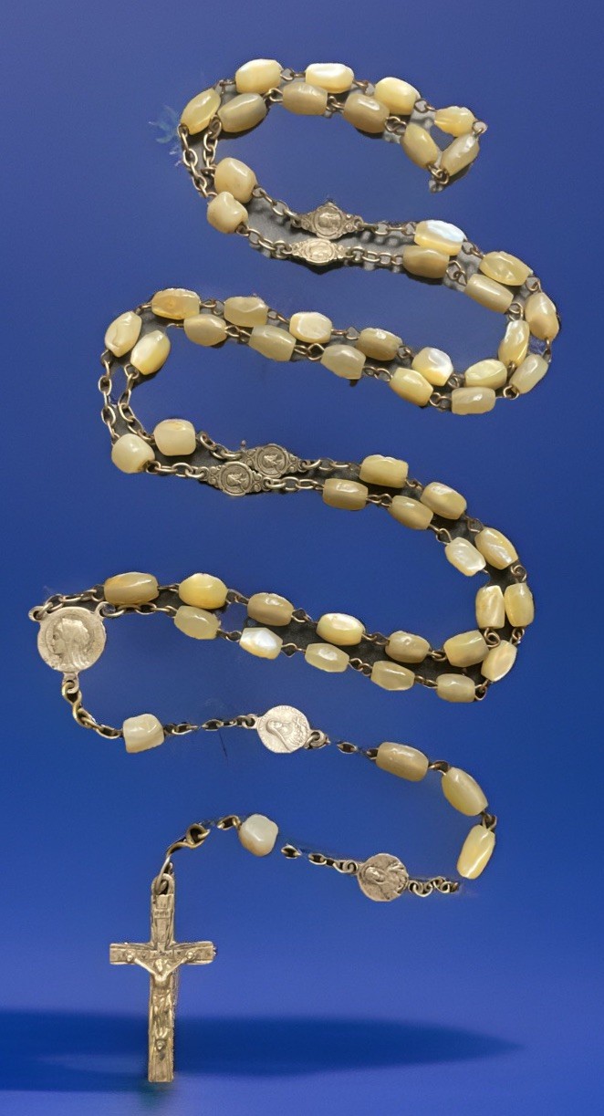 Vintage Catholic MOP, Mother Of Pearl Lourdes Pater Medal Rosary, France