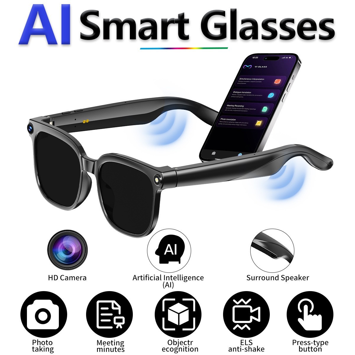 M02S AI Smart Glasses Camera/Photo Taking/Video Recording Fit Andriod/IOS rth