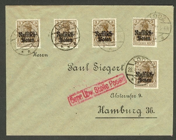 POLAND 1918 GERMAN OCCUPATION LODZ TO HAMBURG