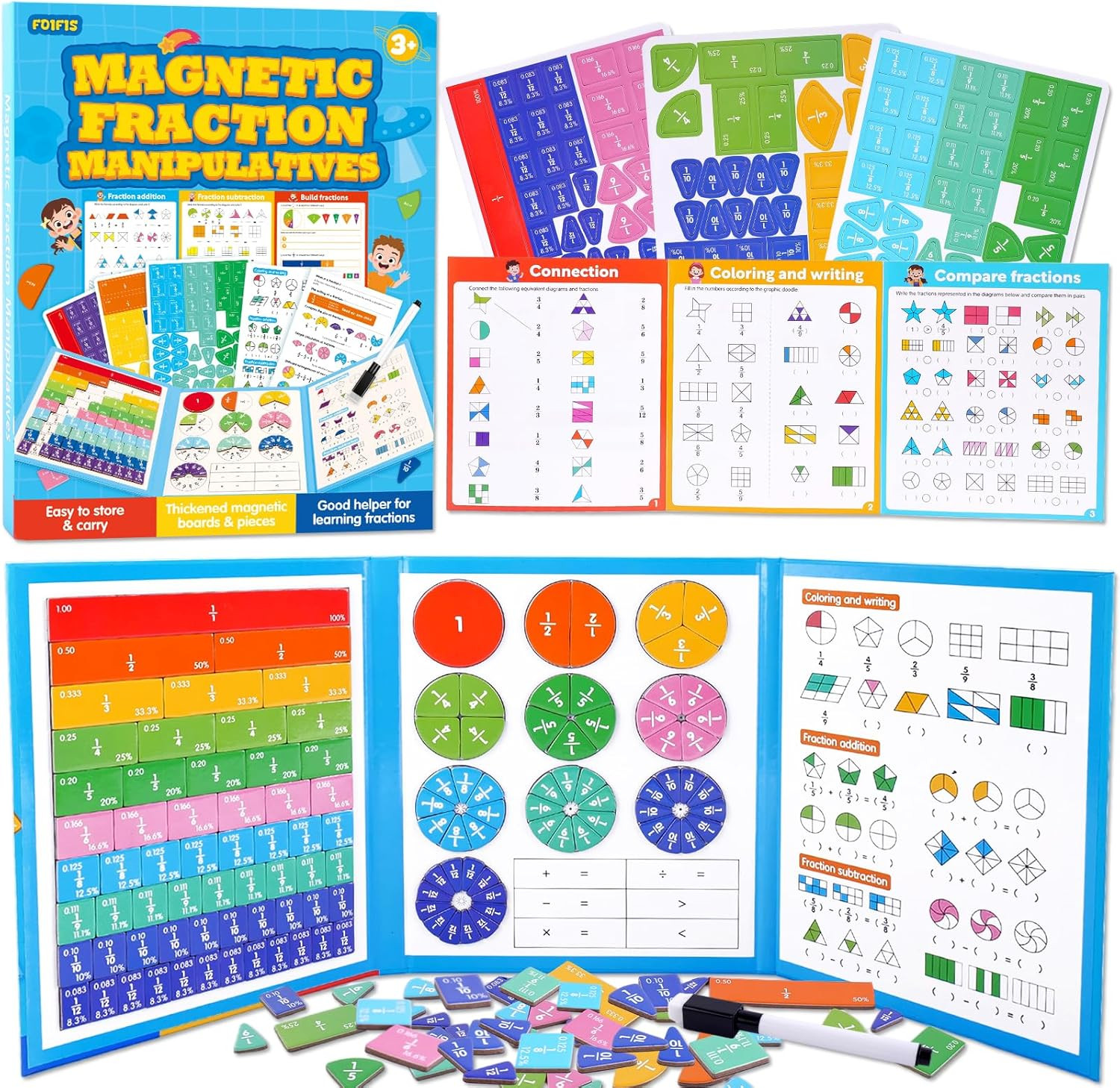 Magnetic Fraction Educational Puzzle, Magnetic Fraction Demonstration Book, Frac