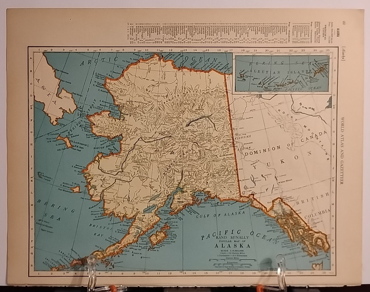 1940 Vintage ALASKA Map Antique Old from Collier's World Atlas & Gazetteer