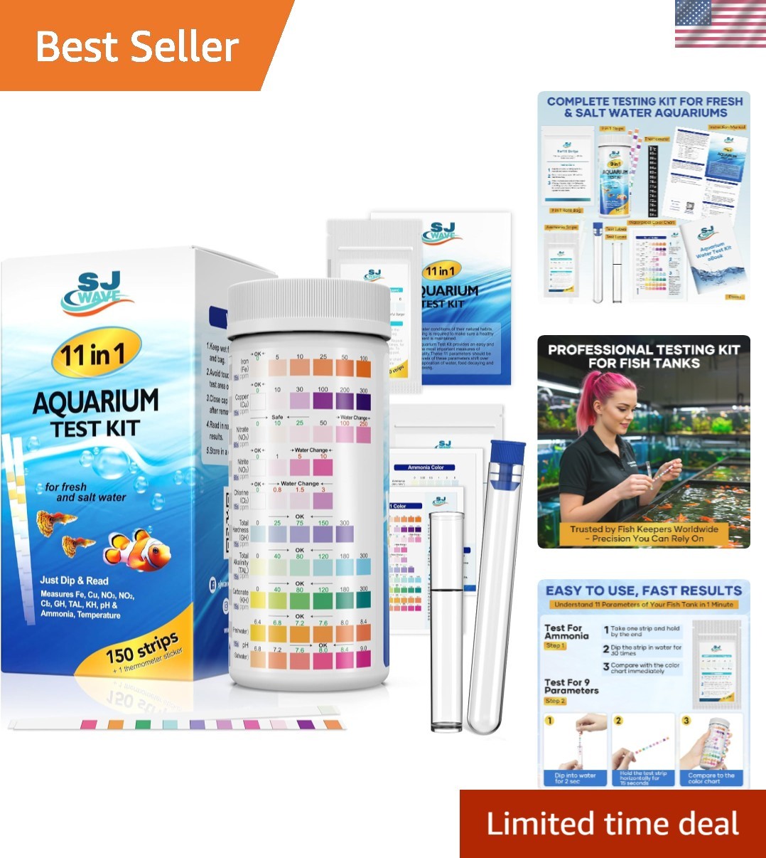 11 in 1 - Aquarium  Strips | 950 Tests - 150 Strips | Fish Tank Aquariums Wat...