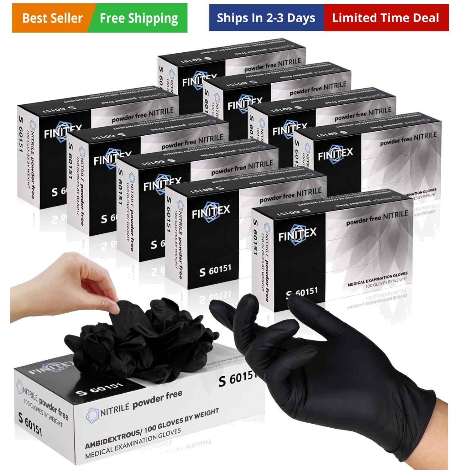 Black Nitrile Disposable Gloves, Exam Gloves, Powder-free, Latex-free, 3mil, ...