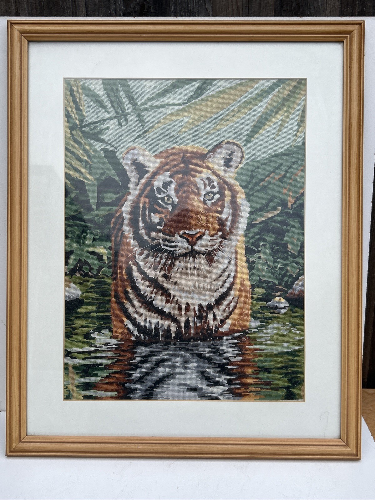 Tiger Needlepoint, Petite Point Framed Artwork