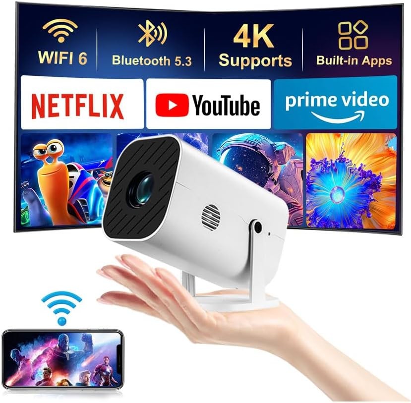【Built-in APPS & Electric Focusing & 210° Rotation】Mini Projector With Wifi And