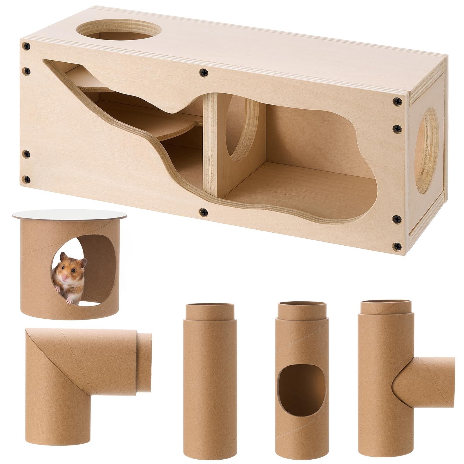Composable DIY Small Animal Hamster Tunnel Tube Wooden House Habitat Hideout Set