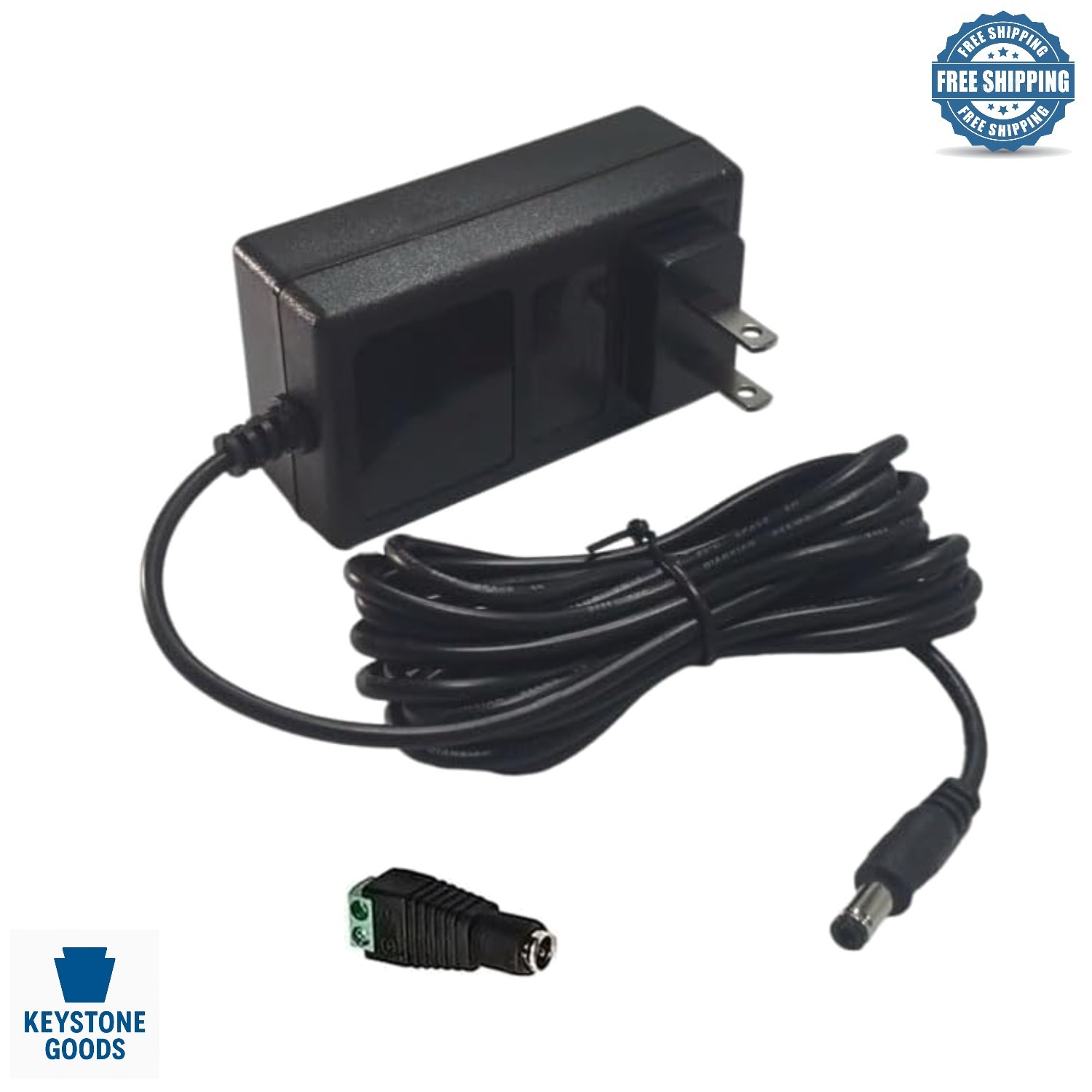 24V 1A AC/DC Power Supply & 10ft Extension Cord for CCTV, LED & More