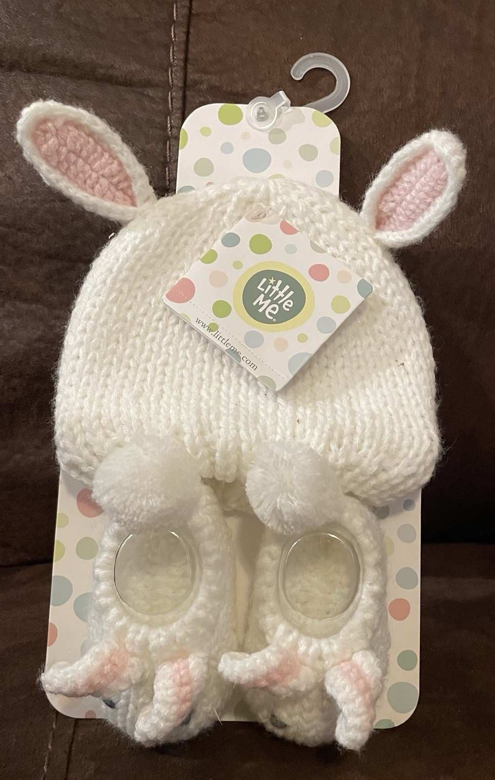 Little Me 0-6 M White & Pink Bunny Ears Cap and Bunny Face & Tail Booties NWT