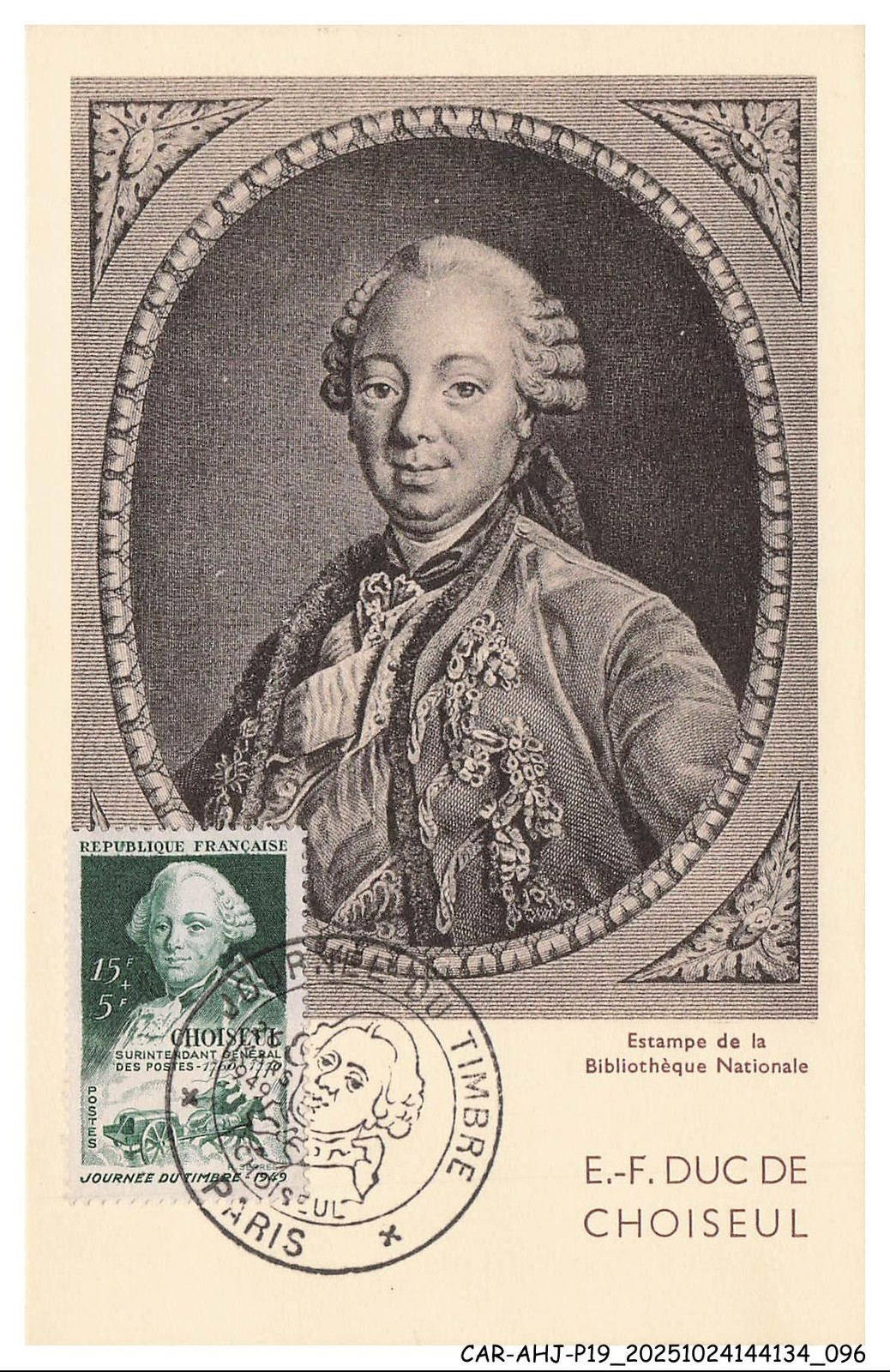 CAR-AHJP19-0944-CARD-MAXIMUN - Duke Of Choiseul - 1949