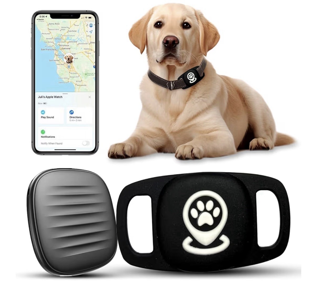 Dog Tracker Smart Pet Location Tracker with Collar Holder,Works W/ Find My (iOS)