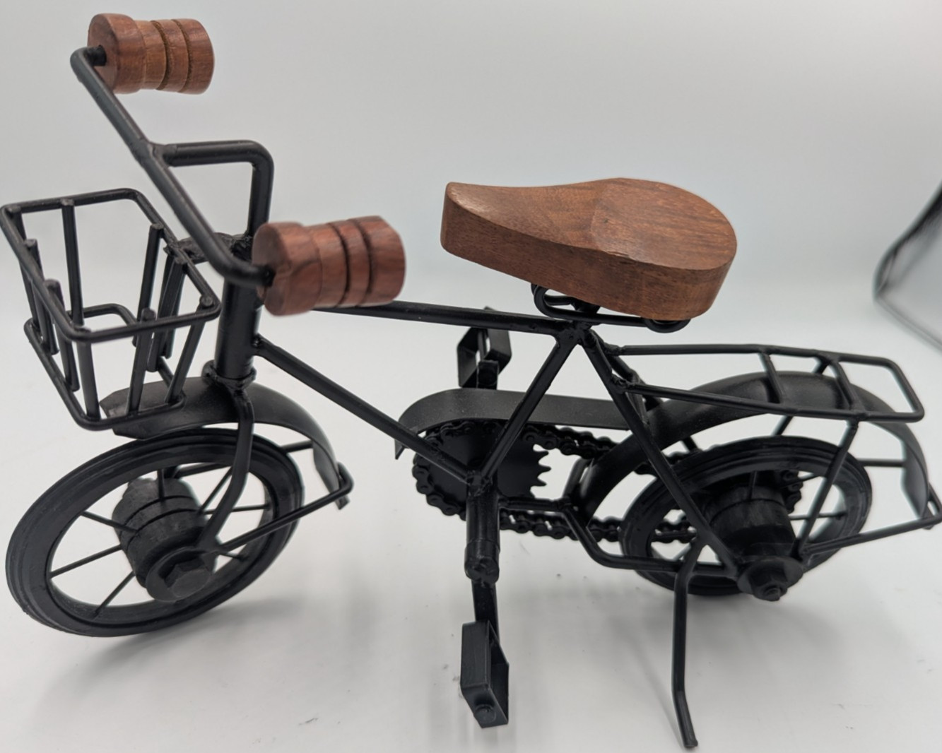 Metal Bicycle with Wooden Handles & Seat and Working Pedals/Chain