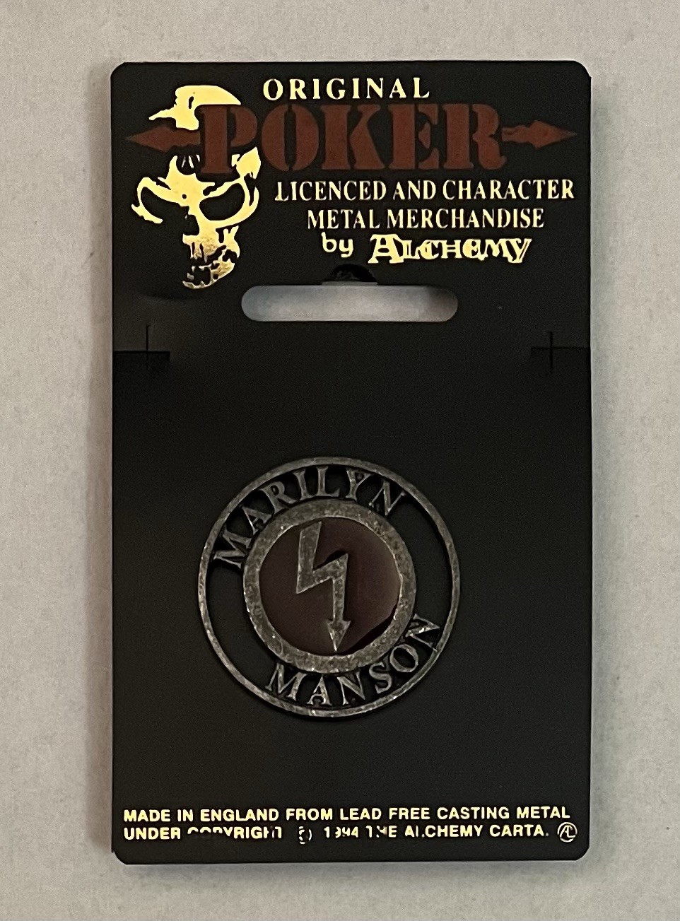 MARILYN MANSON Shock Logo Enamel Pin 1997 Poker, Alchemy, Winterland UK import