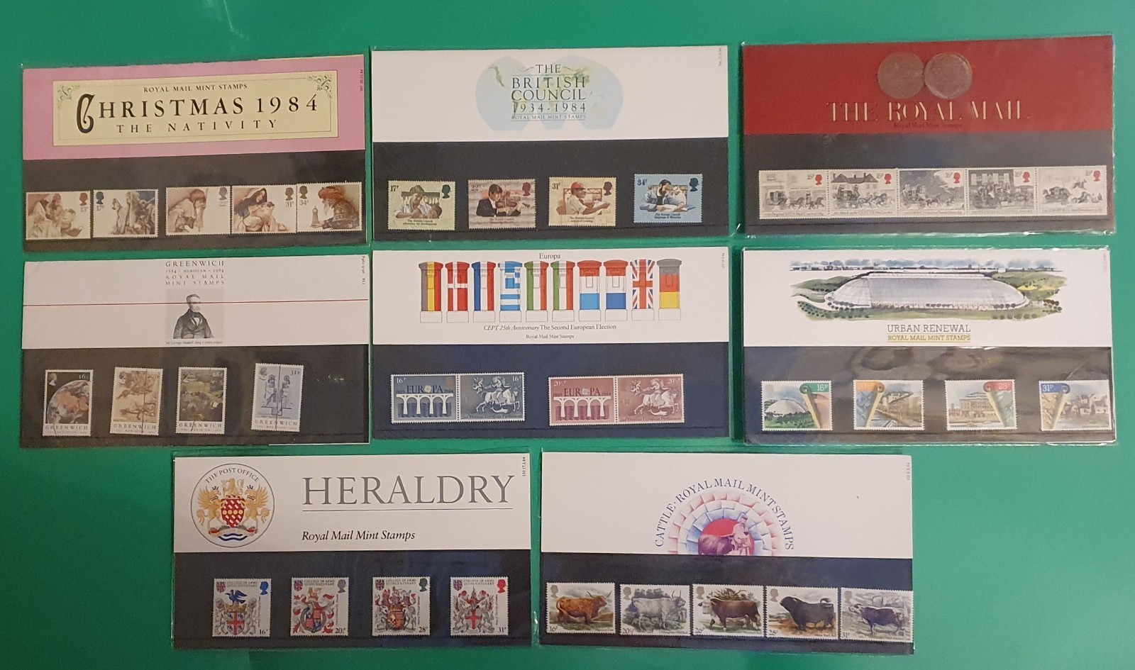 GB 1984 COMPLETE YEAR PRESENTATION PACKS COMMEMORATIVE 8 PACKS STAMPS MNH #3800