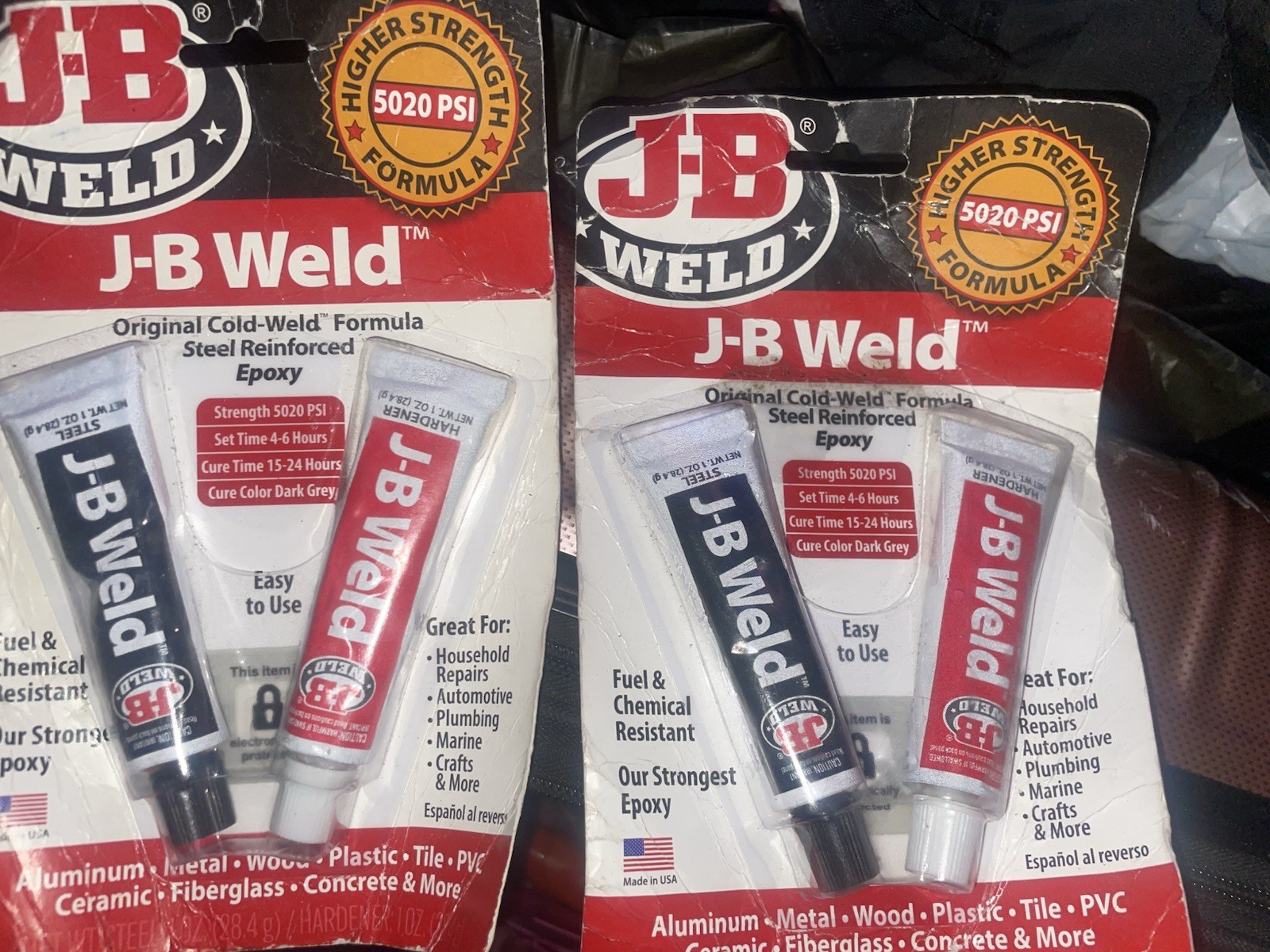Lot of 2 Pks J-B Weld Original Cold-Weld Formula Steel Reinforced Epoxy