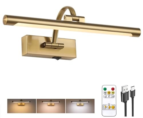 Wireless Picture Lights for Wall Rechargeable, Battery Operated 15.7inch Brass