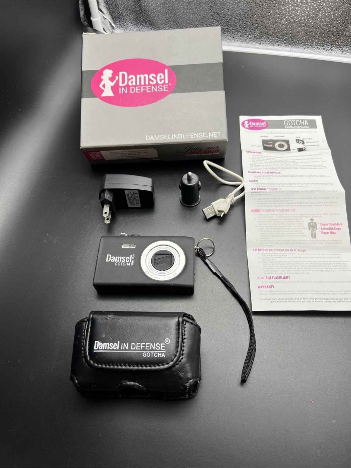 Damsel in Defense Gotcha Camera Stun Gun, Safety Alarm, Rechargeable Power-bank