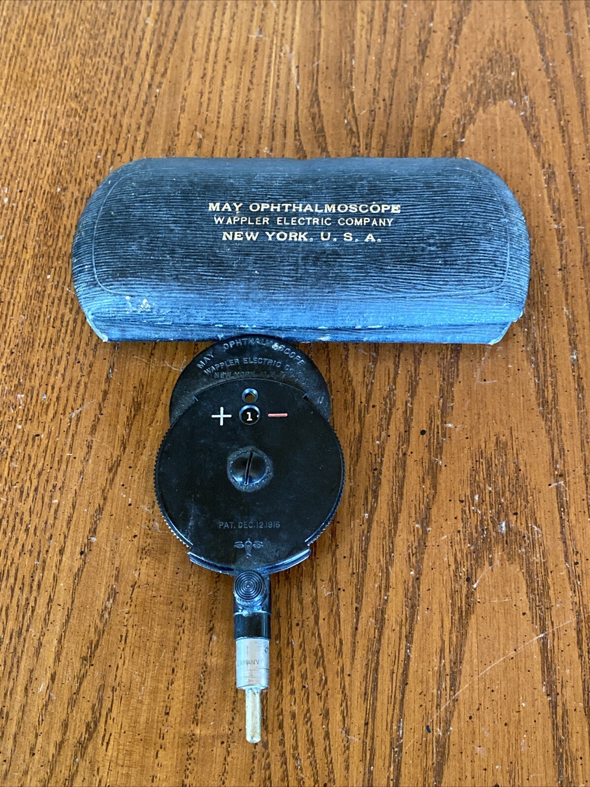 Antique May Ophthalmoscope Germany Pat 1916 Wappler Electric Co NY Medical Tool