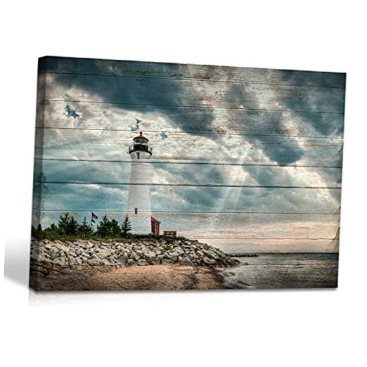 Lighthouse Wall Art Coastal Teal Picture Ocean 16"L x 12"W Teal lighthouse