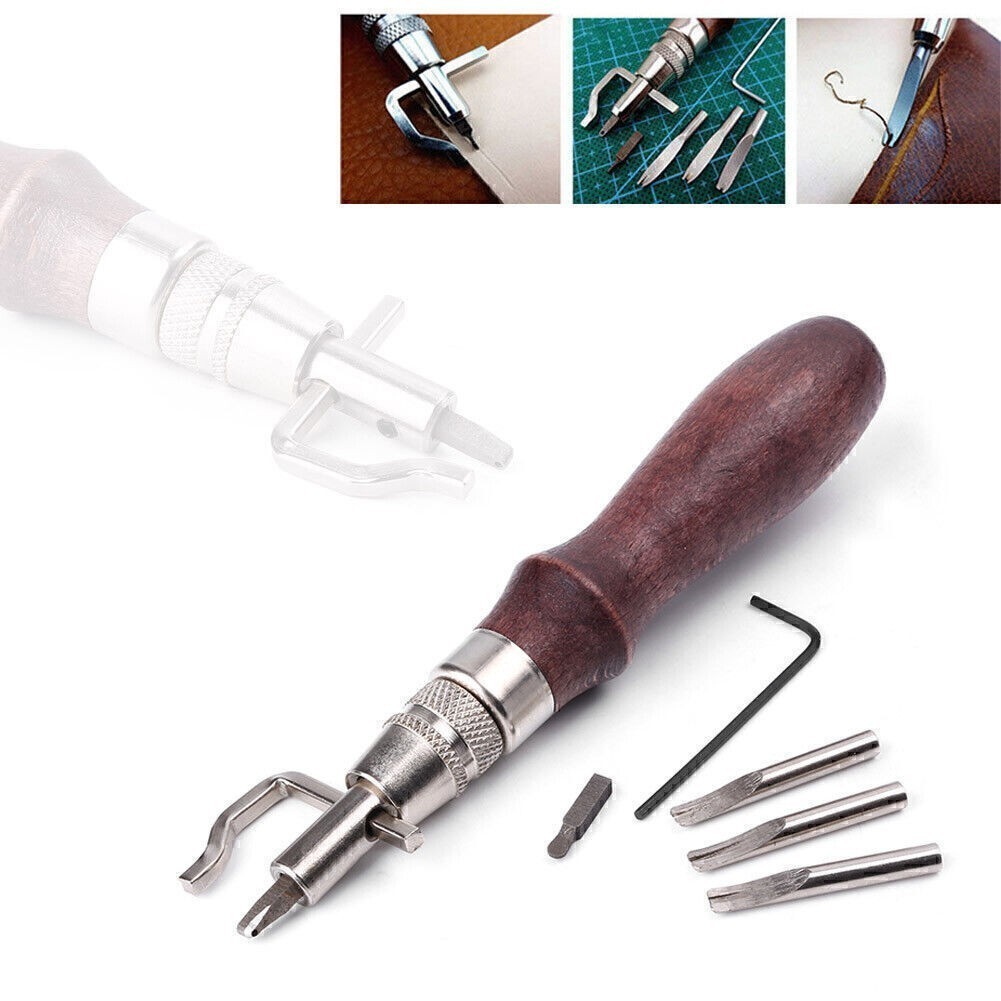 Leather Tools 5 In 1 Stitching DIY Leather Groover Crease Set Tool Adjustable
