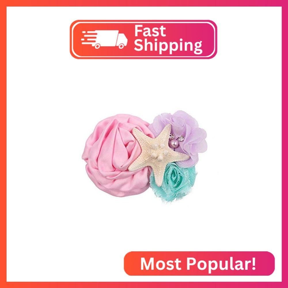 YanJie Mermaid Baby Hair Clips, Pink - Handmade Bows Clips with Starfish for Bab