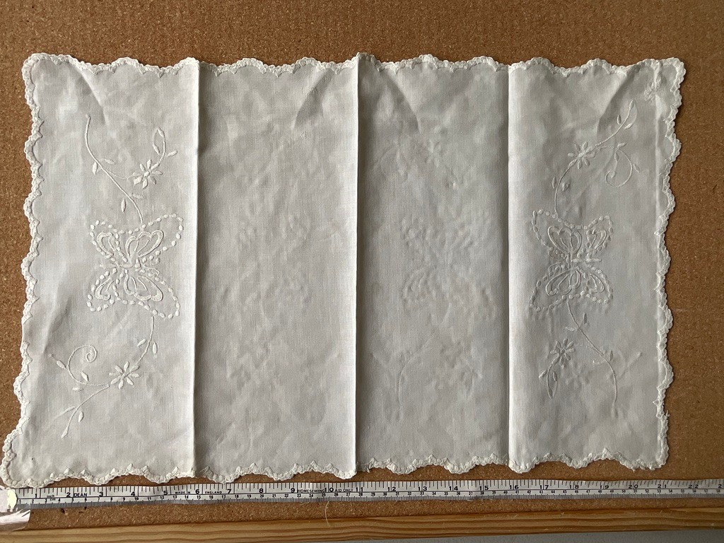 Vintage Handmade  Embroidered Doily cottage core - 54 x 34 cm