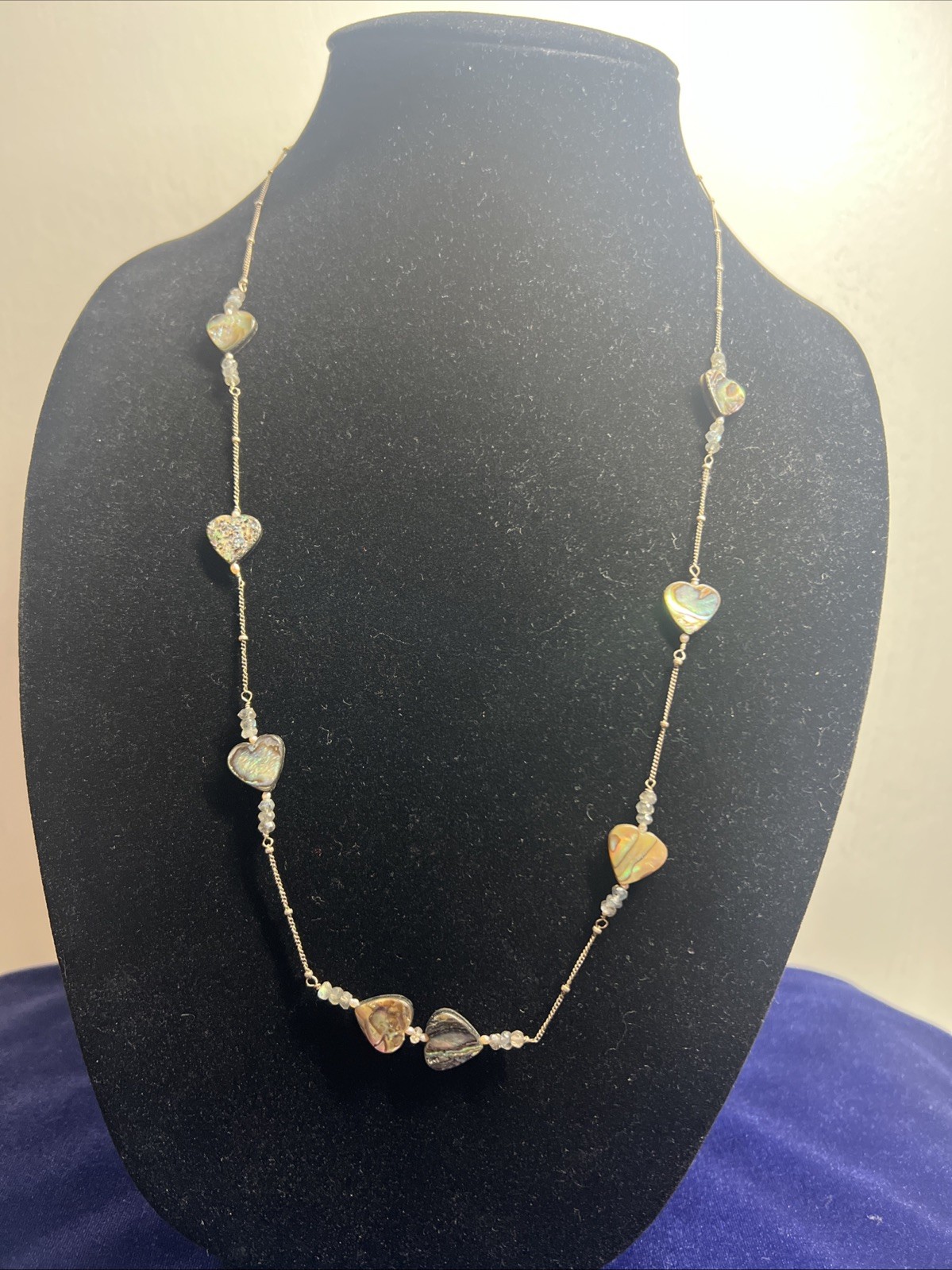 Artisan 925 silver abalone  Heart shell 24 inch chain necklace