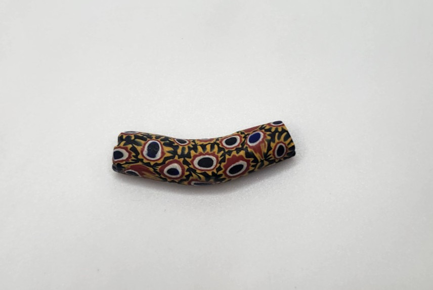 African Trade Bead Elbow Millefiori Black Yellow Blue Red White