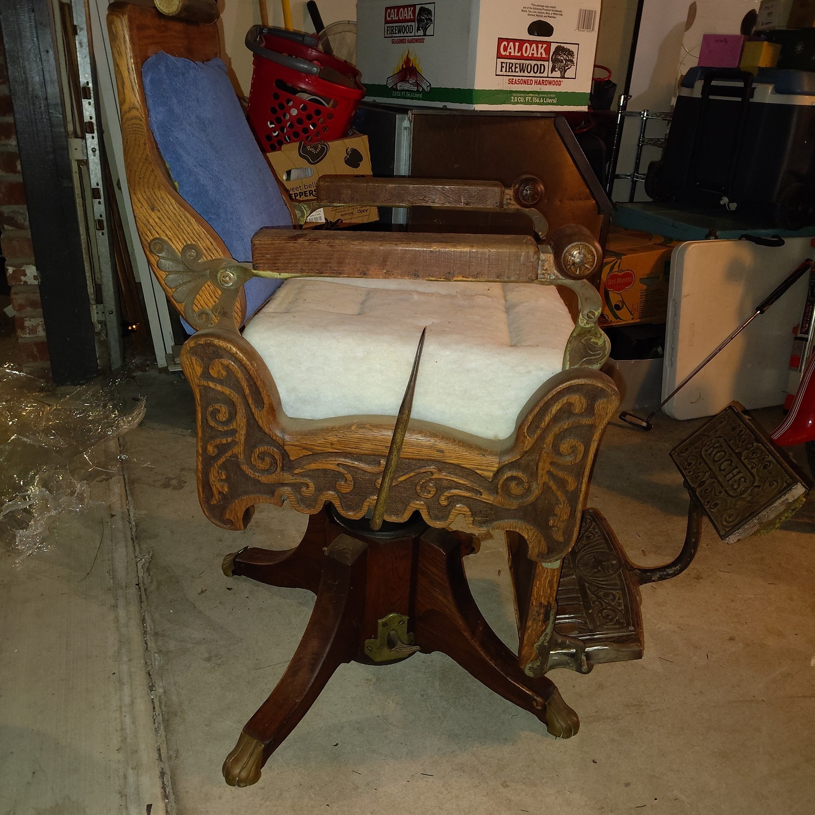Antique Koken Barber Chair Oak & Cast Iron Early 1900s Reclining