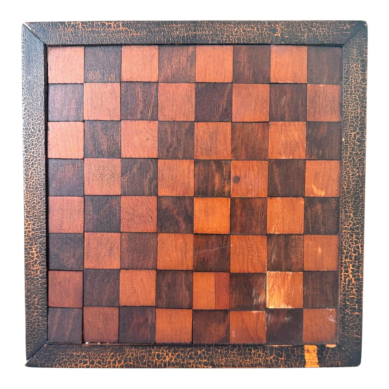 Antique 1800s Folk Art Inlaid Wood Checker Game Board - Decorative Wall Hanging