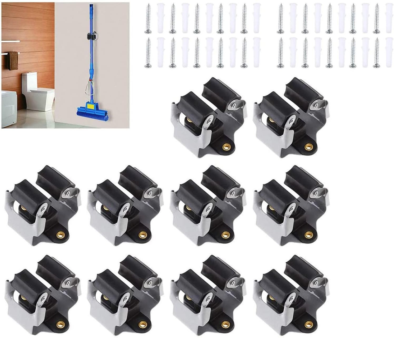 Broom Holder Wall Mount 10 Pack Heavy Duty Metal Mop Broomstick Shovel Handle Ha