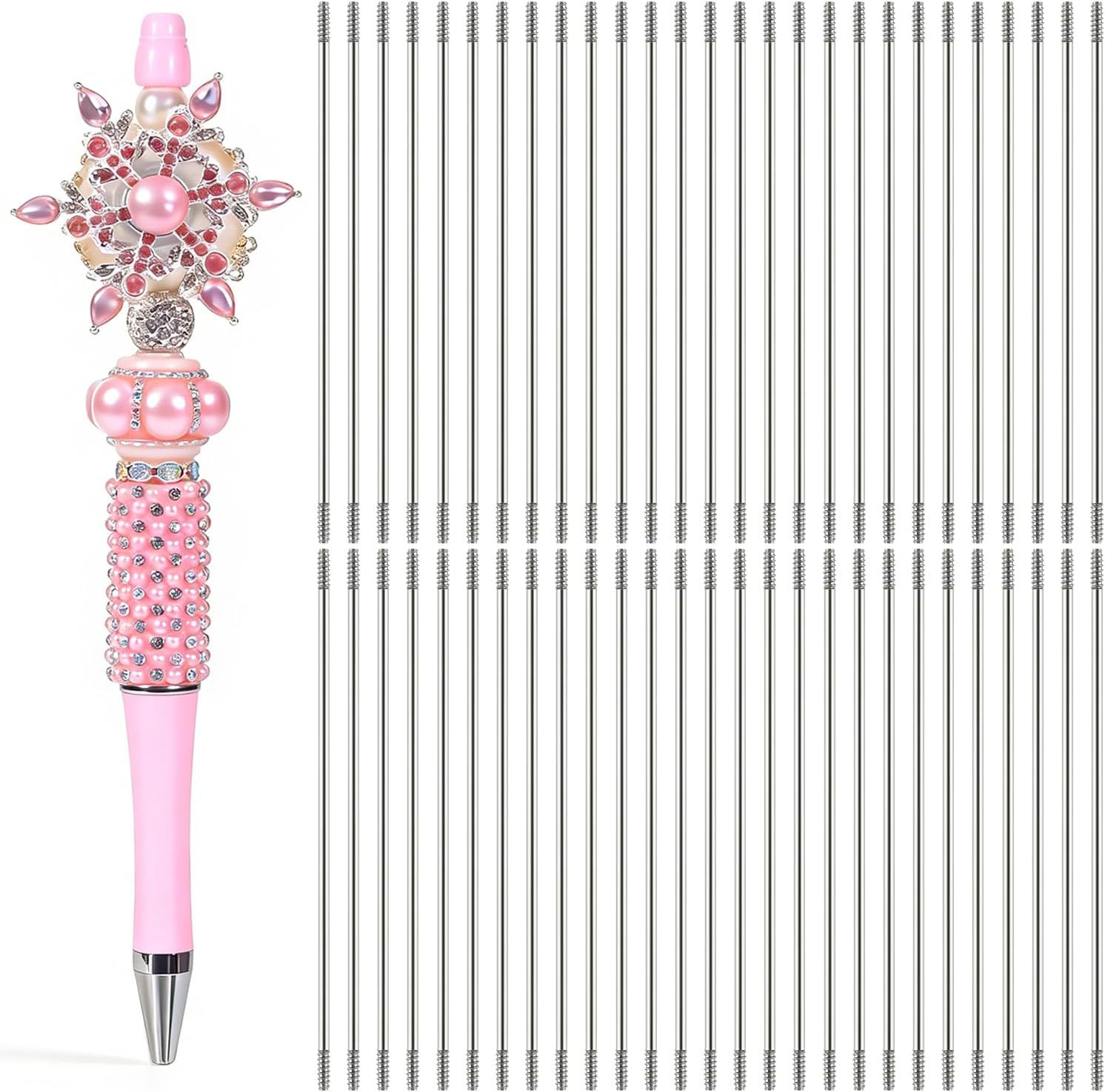 110 Pcs Pen Extenders for Beadable Pens Bulk, Stainless Steel Bead Rod Replaceme