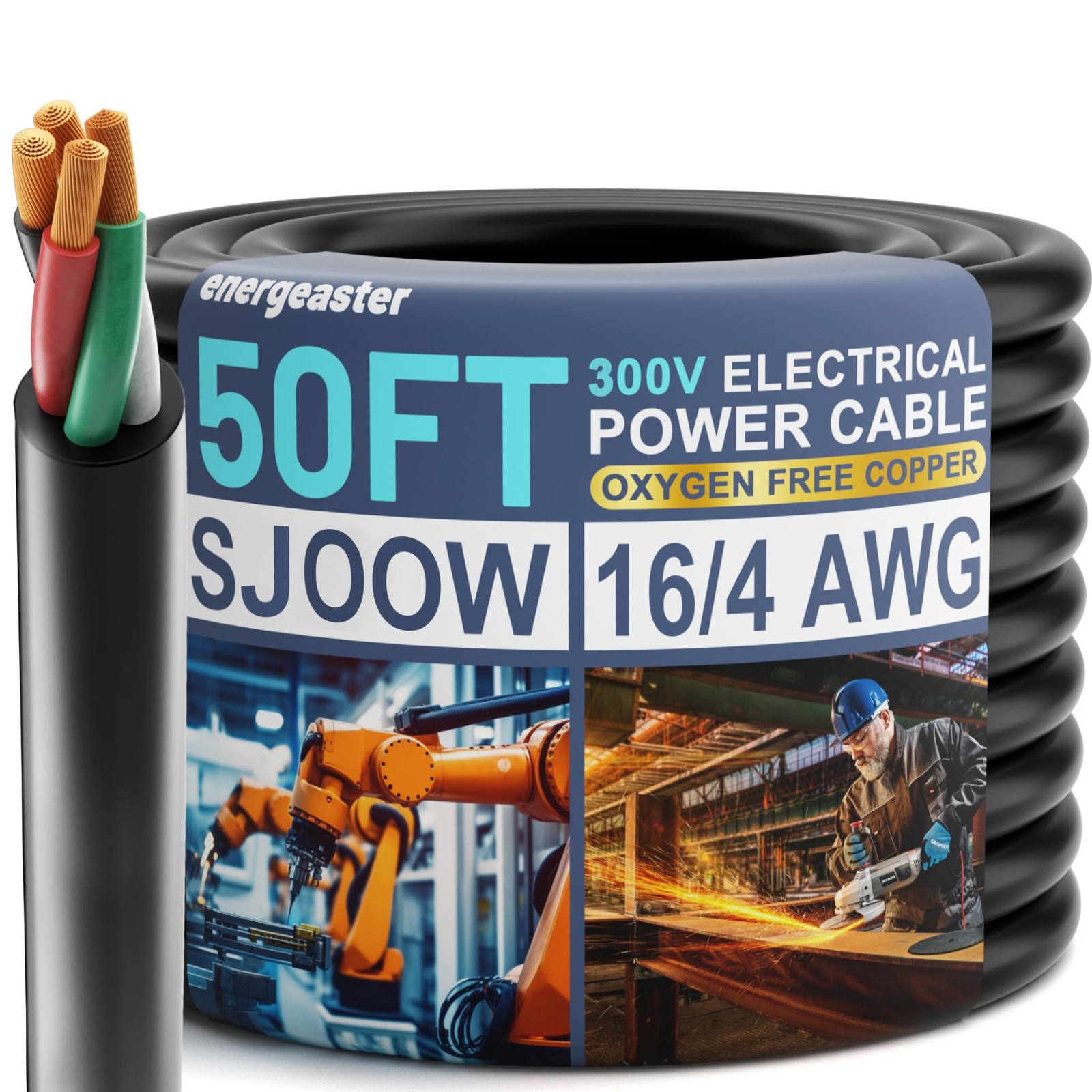 Electric 16/4 SJOOW Bulk Cable - 16 AWG 4 Conductor - 300V, 13A - Water