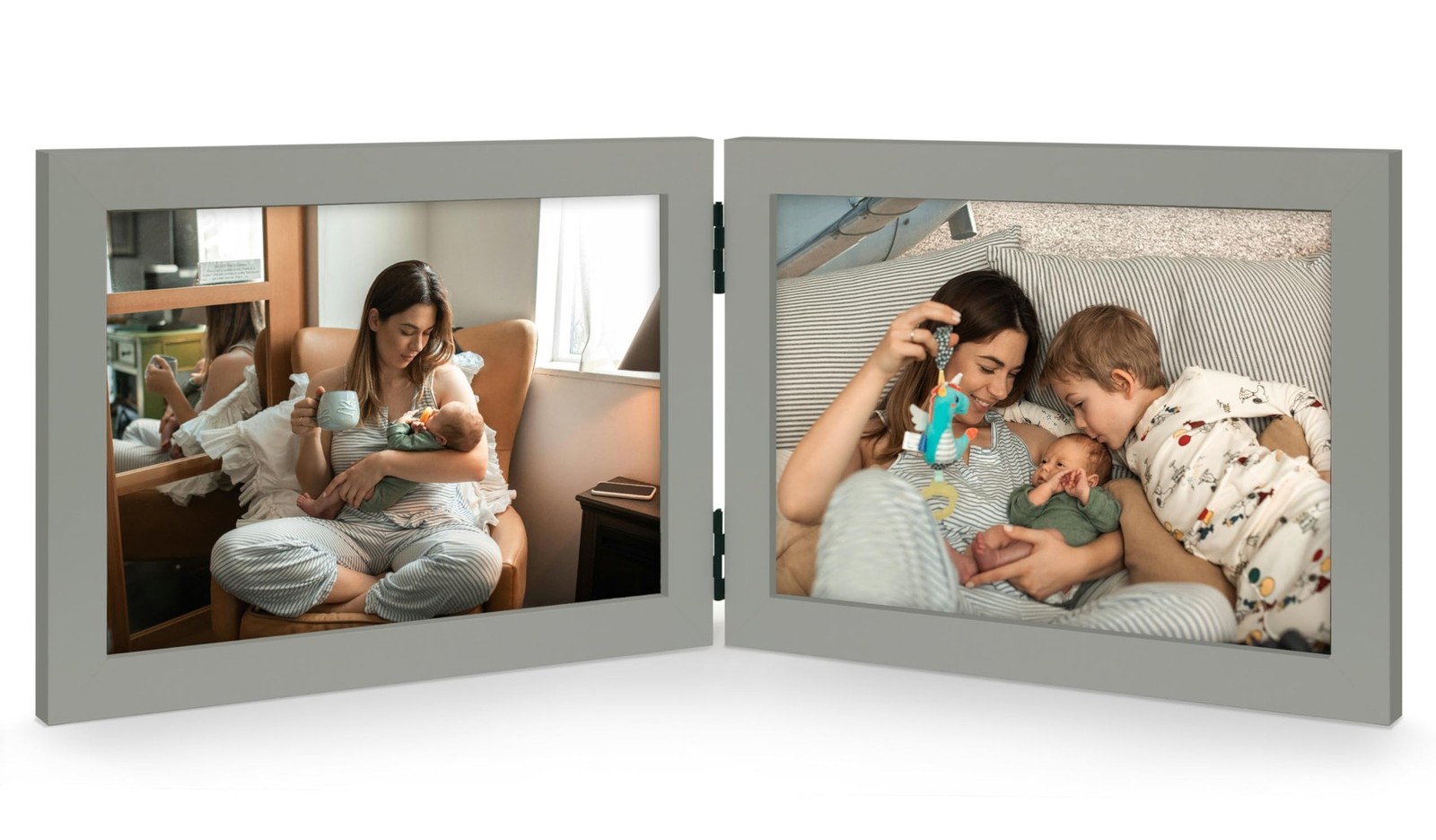 Double 4x6 Horizontal Combo, Grey Wood Picture Frame, 3.5x5.5 Opening Foldabl...
