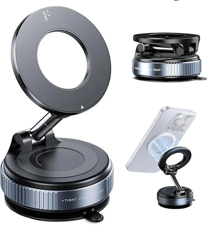 Vacuum Magnetic Phone Holder for Car – Zinc Alloy Suction Car Mount, Adjustable