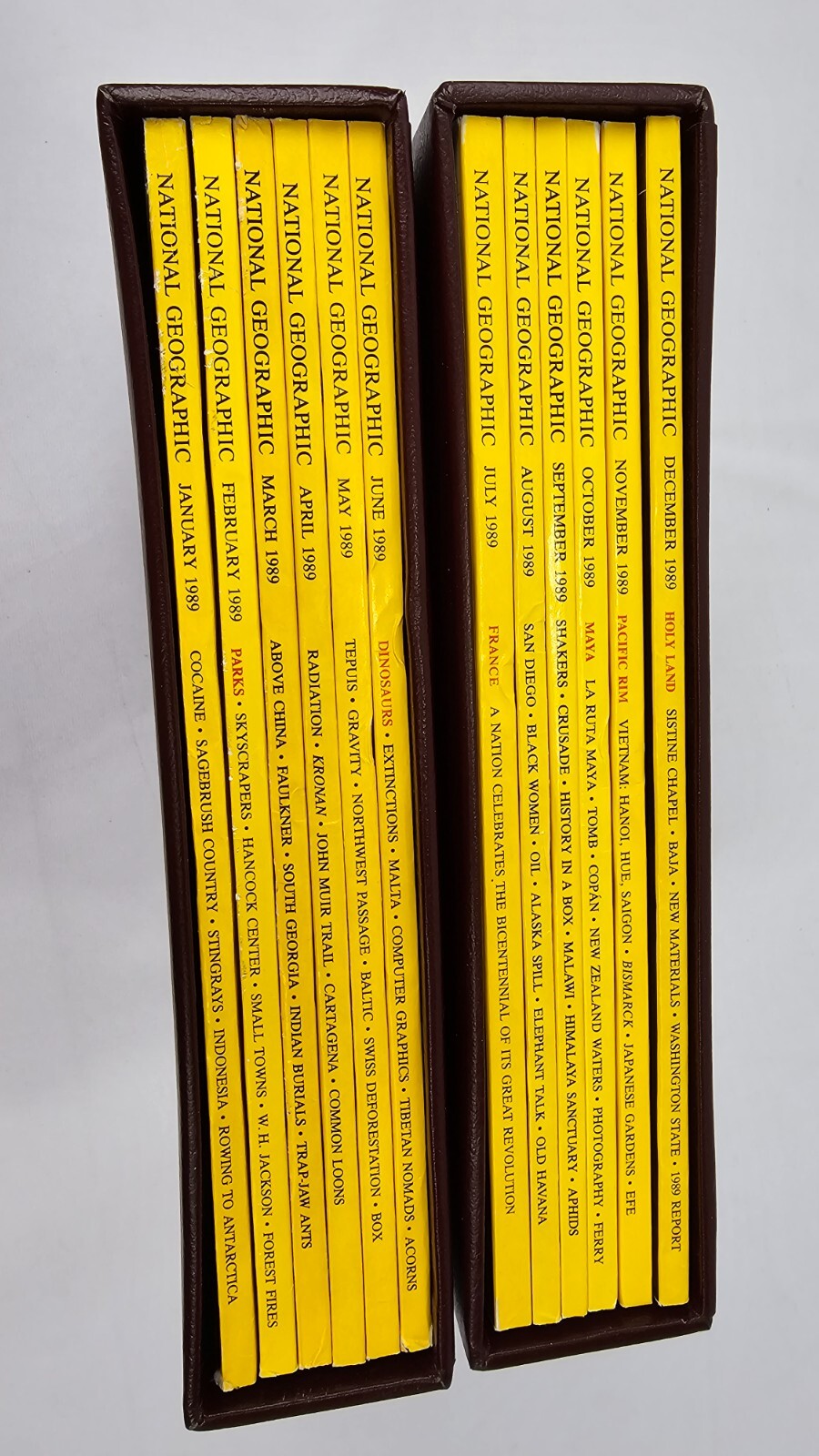 1989 National Geographic 12 Magazines Complete Set & Slipcover/ January-December