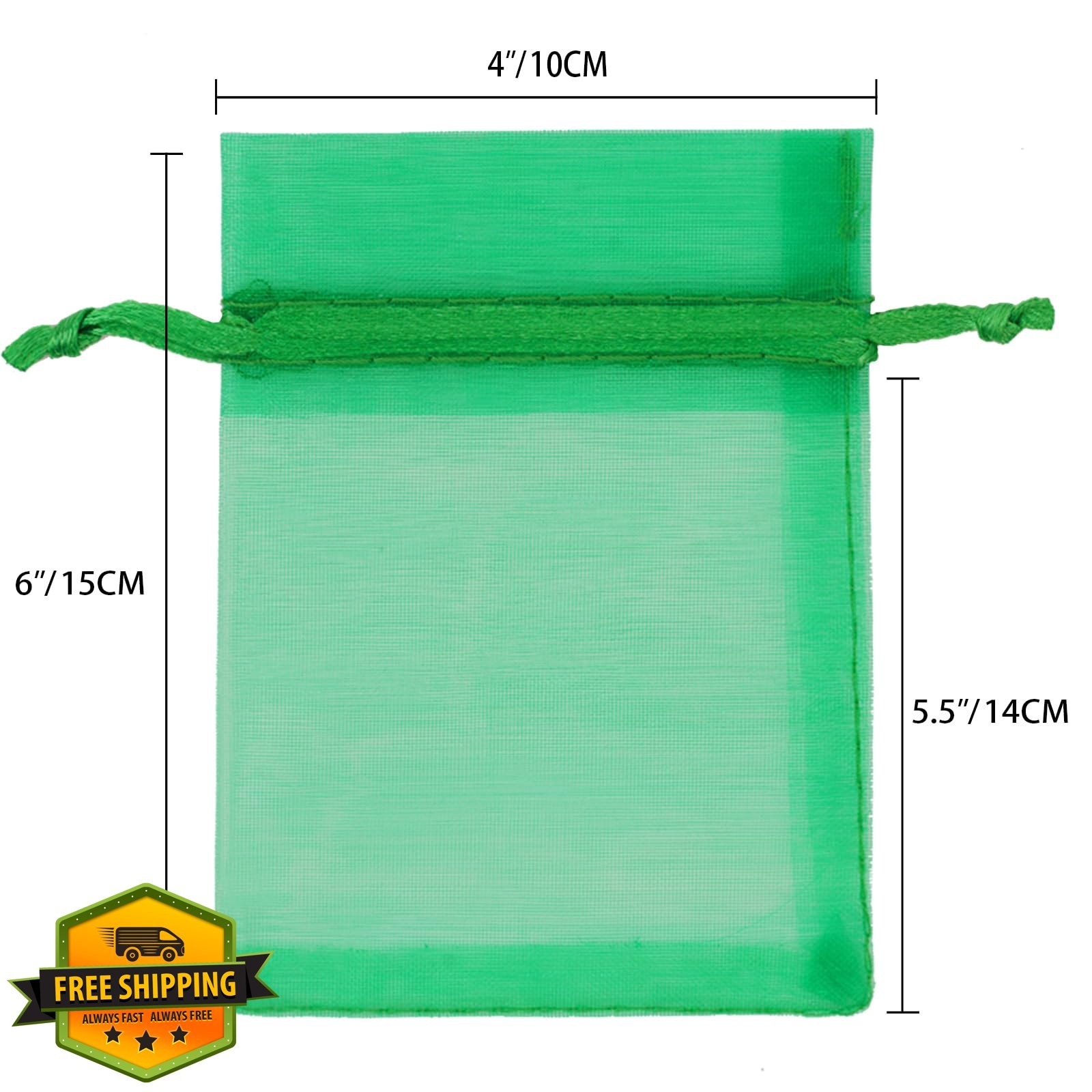 G2PLUS Green Organza Bags 4x6 100PC Drawstring Jewelry Candy Pouch