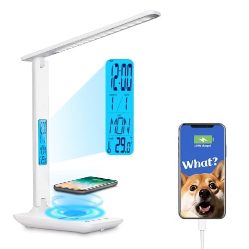 Multifunctional LED Desk Lamp with Wireless Charger,USB Charging White